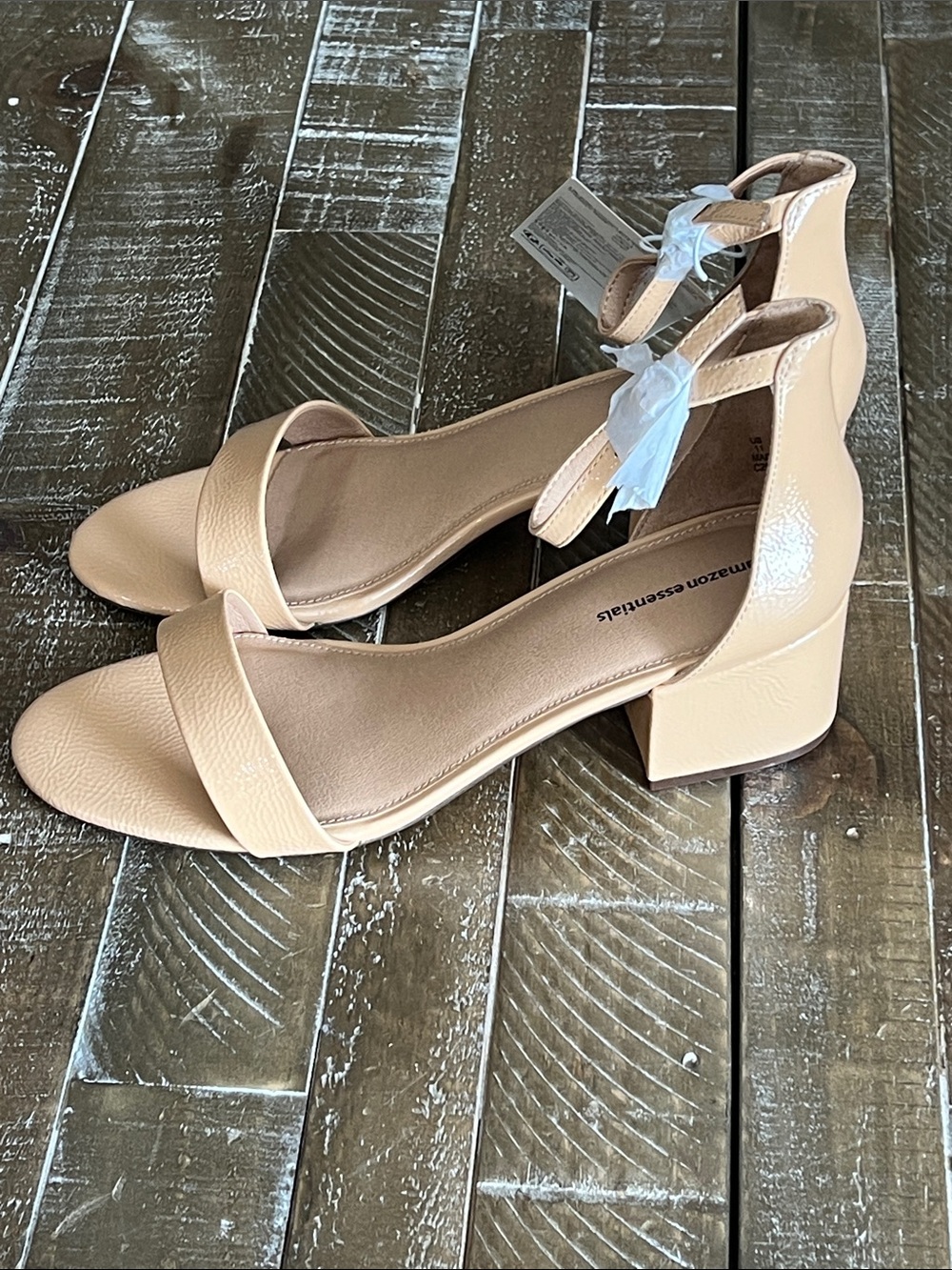 Amazon Essentials Beige Block Heel Ankle-Strap Sandals